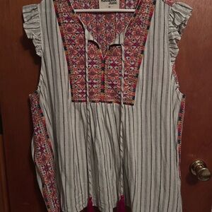 Savanna Jane Striped Blouse with Colorful Embroidery